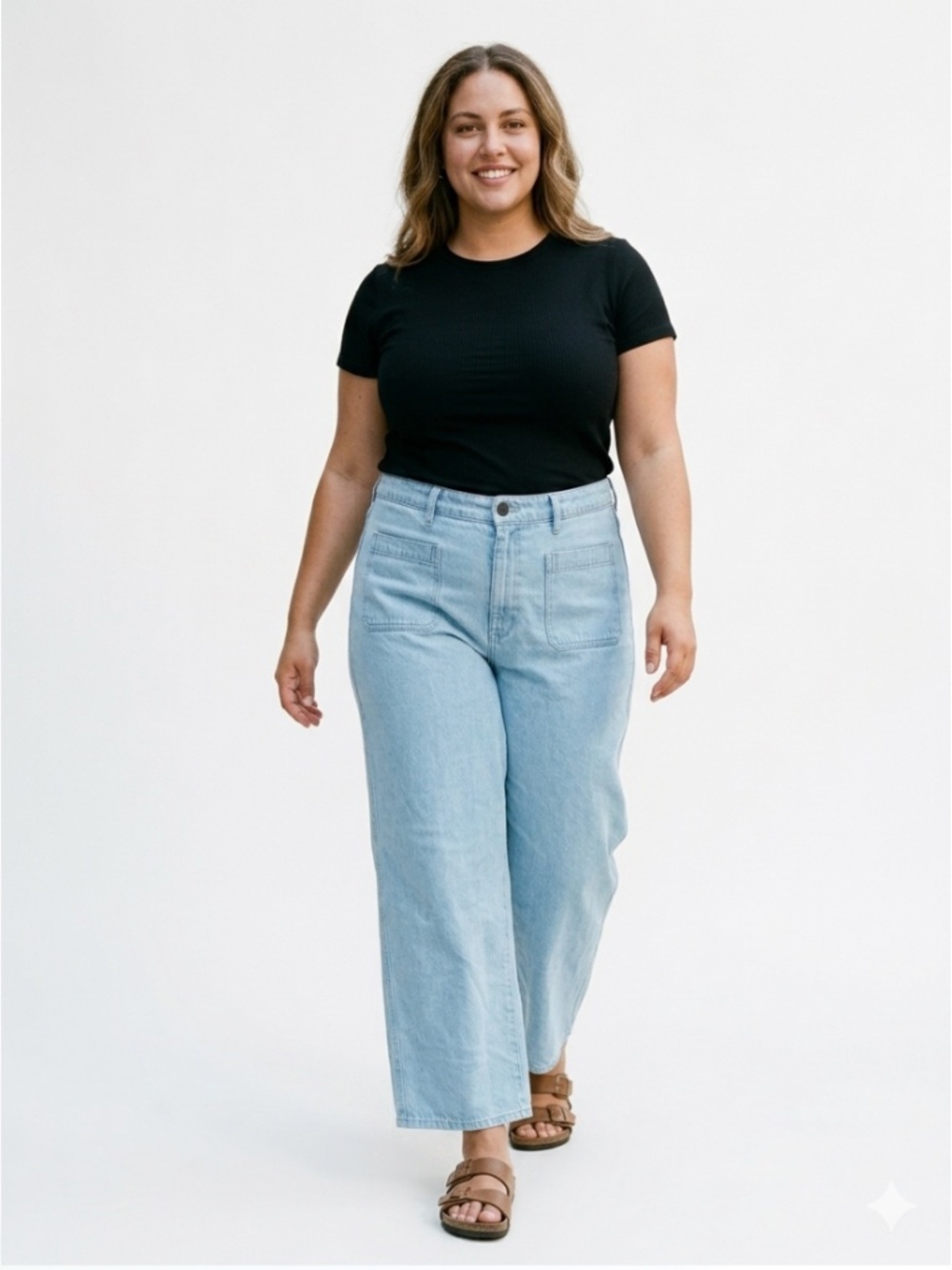 Wilfred Free Utility Wide Leg Cotton Jeans Patch Pocket Light Wash Denim Size 16